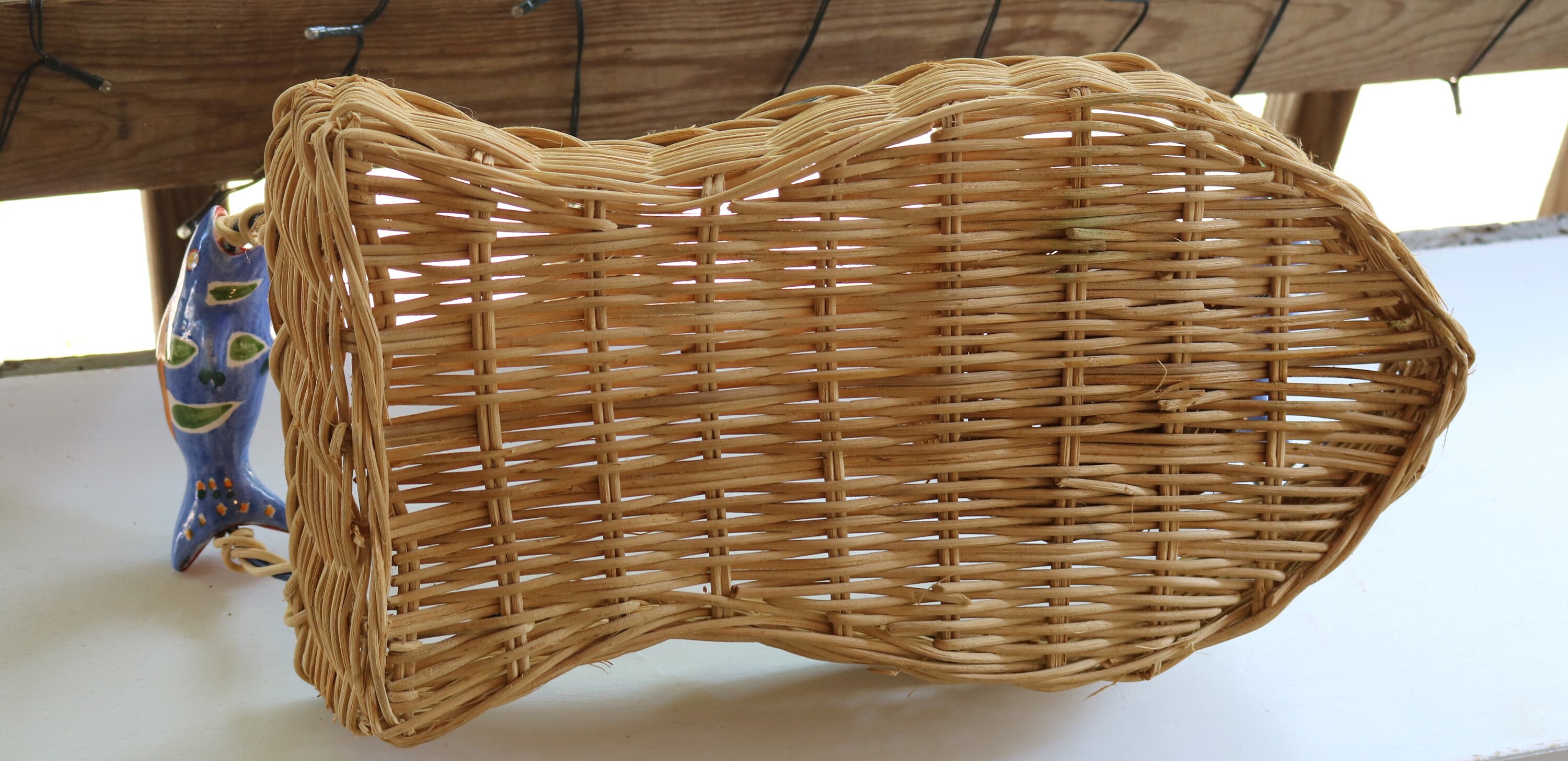 80s Wicker CHIP and DIP BASKET Ceramic Fish Handles Large Etsy UK