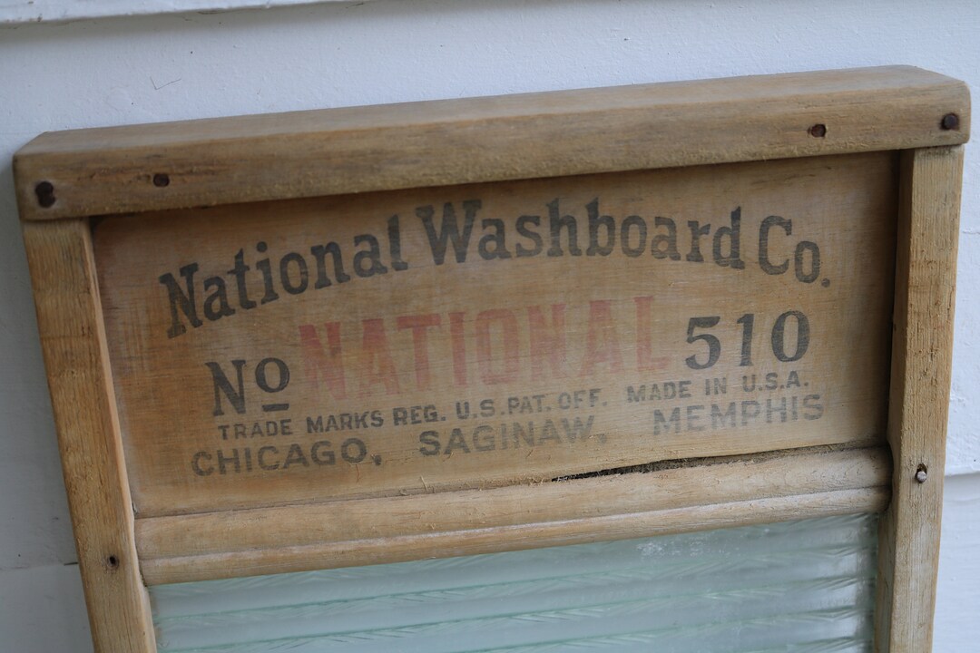 1910s Wood and Ribbed Glass WASHBOARD by National Washboard Co. 510