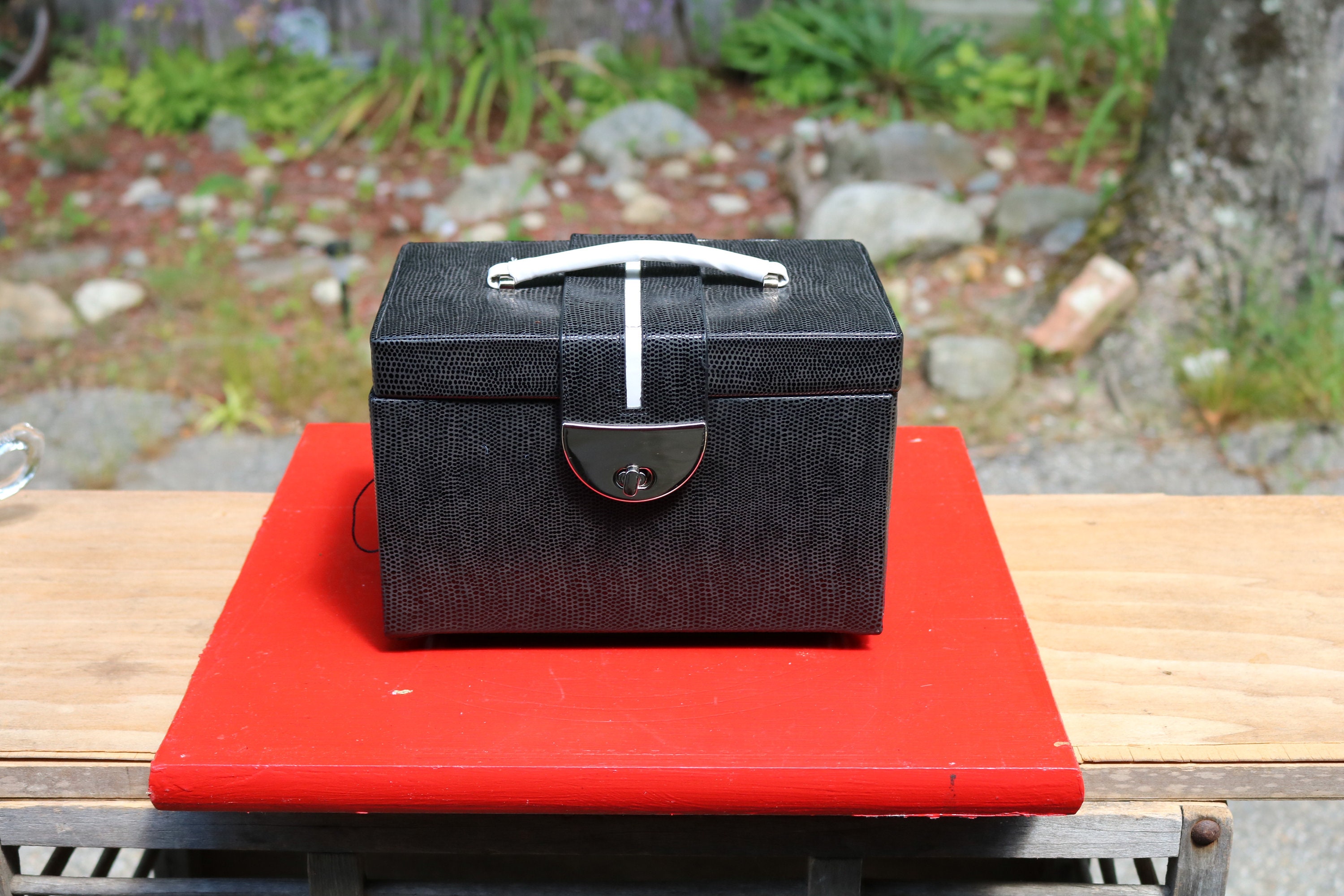 Vintage MOD 1970s JEWELRY BOX Tuscan Designs Black Vinyl Faux - Etsy