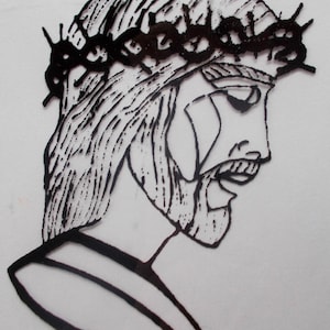 Painted on clear glass JESUS with Crown of Thorns  Religious Christian Home Decor Repurpose Art Spiritual