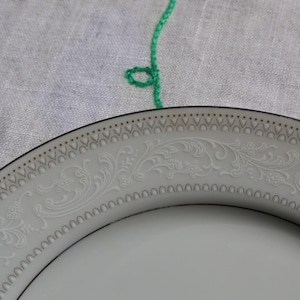 50s Replacement 12&quot; ROUND PLATTER by TROUSSEAU by Fine China of Japan Gray & White Floral with Platinum Trim   J