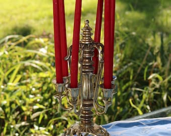 50s Reproduction of a Victorian Style Tabletop Candelabra Brass Painted Gold Shabby Chic