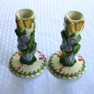 90er Jahre Cottagecore Portmeirian KERZENHALTER in Botanic Collection Englisch Porzellan Schmetterlinge und Käfer