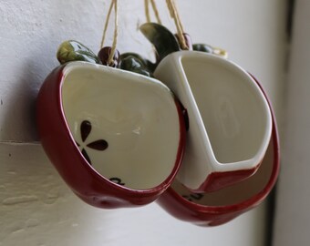 80s Ceramic Apple Decor Hanging Measuring Cups Kitchen Pantry Country Cottagecore