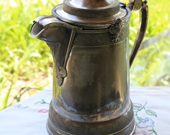 VICTORIAN Antique WATER PITCHER Reed & Barton Silver Plated Tankard