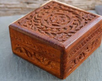 70s Carved Wooden AIRTIGHT BOX from India Stash Box Trinket