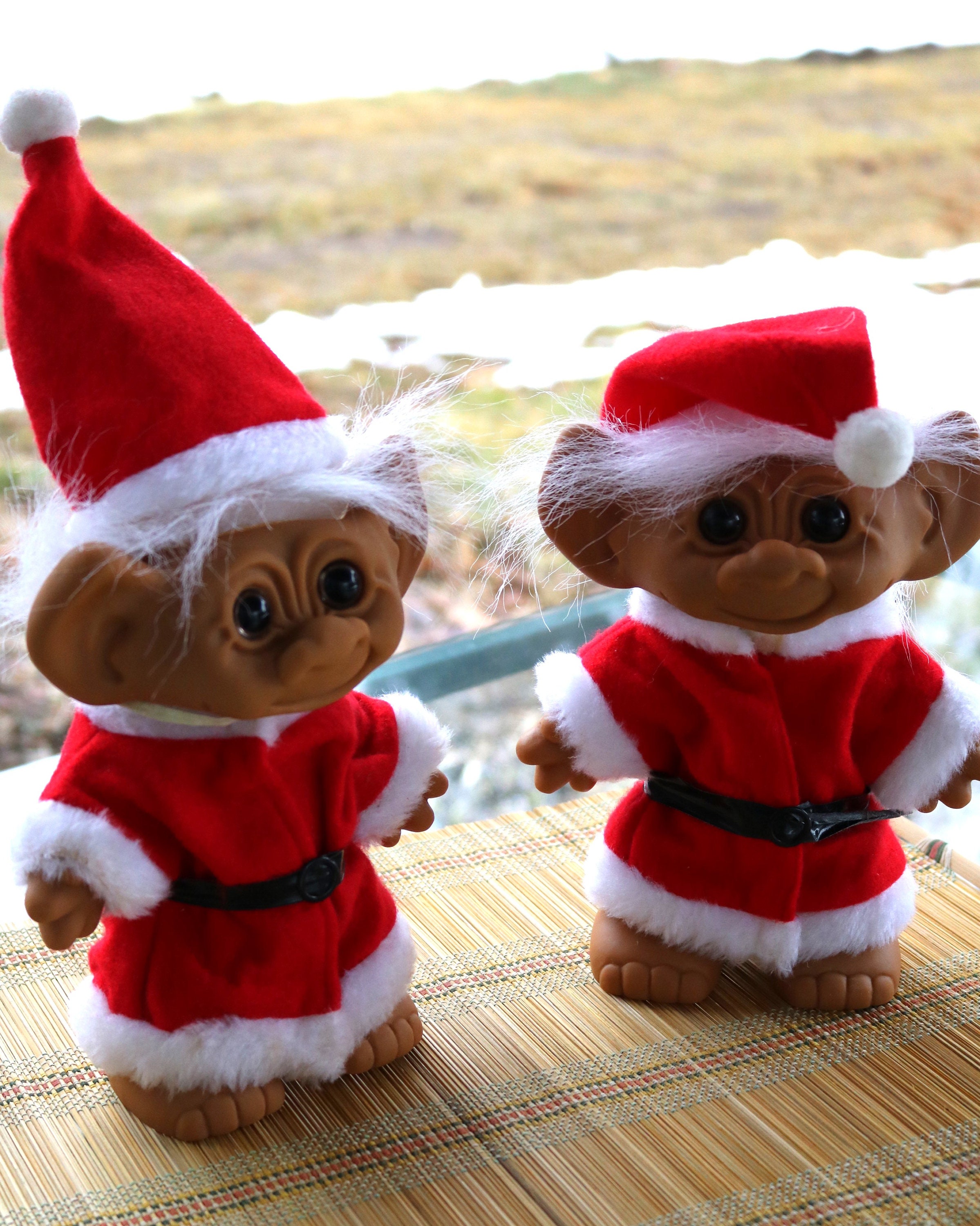 TWO Uneeda Christmas TROLL DOLLS Santa Wishnik 8