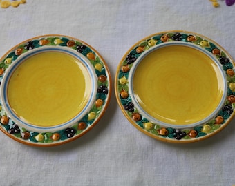 Set of TWO 50s Della Robbia Yellow MAJOLICA Italian Pottery 5 1/2" PLATE  #242  J