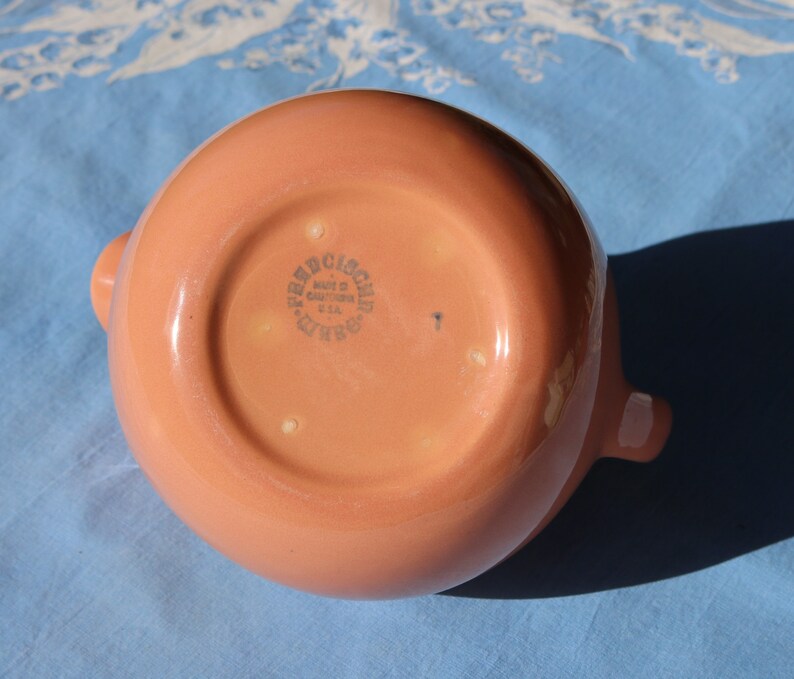 50s California FRANCISCAN WARE KugelKrug in lachsrosa-orange mit Eisschutz Bild 7