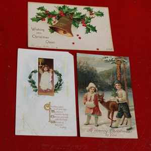 1900s 10s 3er Set POSTKARTEN WEIHNACHTEN Kinder Hirsch Stechpalme