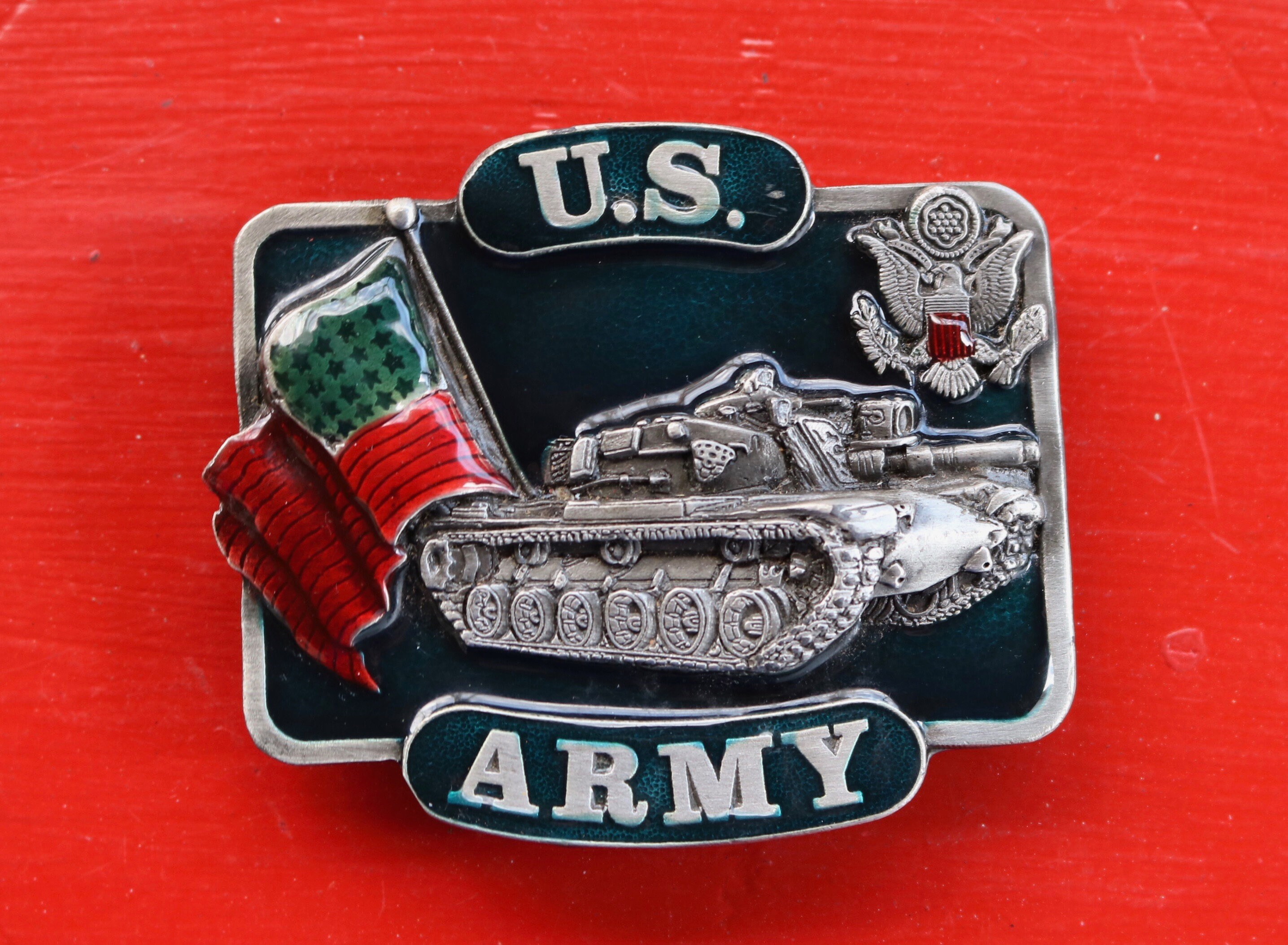 1982 US ARMY Belt BUCKLE Bergamot Brassworks High Relief Tank Etsy