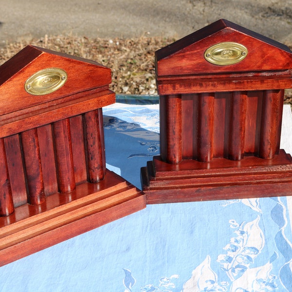 60s Federal Style Four Column BOOKENDS Hand Crafted with a Cherry Stain Large