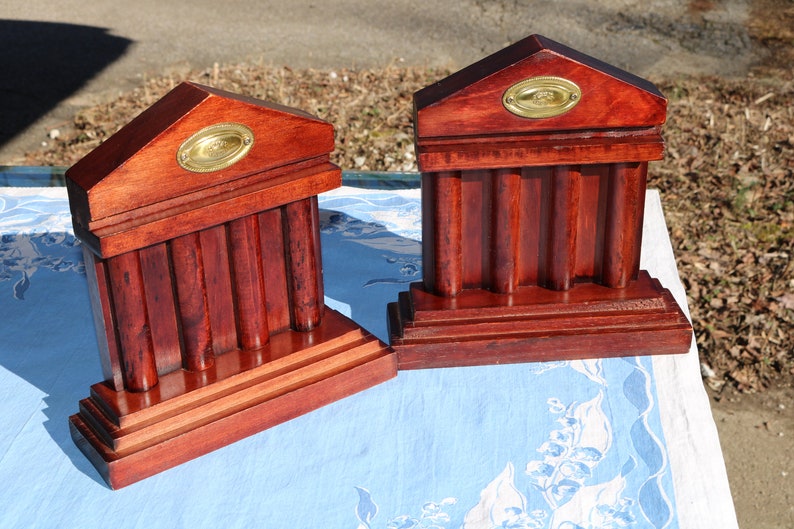 60s Federal Style Four Column BOOKENDS Hand Crafted with a Cherry Stain Large image 1
