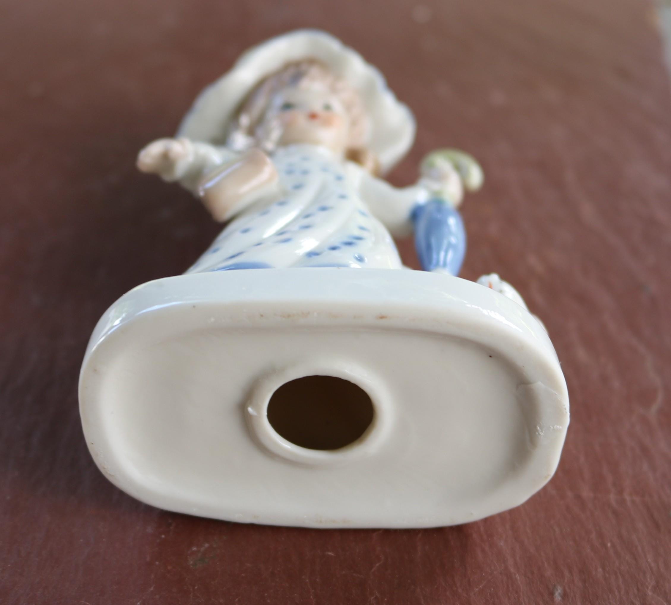 70s Porcelain Figurine Young Girl With Her Dog Blue & White S - Etsy