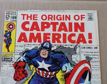 Marvel Comics CAPTAIN AMERICA # 109 Classic Cover with Bright Colors Offset on White Newsprint  Higher Grade Book ORIGEN Issue
