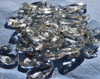 28 Chandelier Hanging Glass Crystals Teardrop Shape Diamond Pattern REPURPOSE Supply
