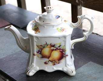 id Century English TEAPOT "Lovely Fruit" pattern by Crown Dorset