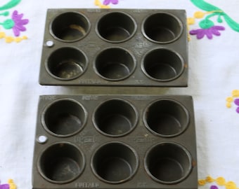 Set of TWO 20s George Urban MUFFIN TINS Up and Up Deco Depression Era Kitchen Decor Buffalo New York