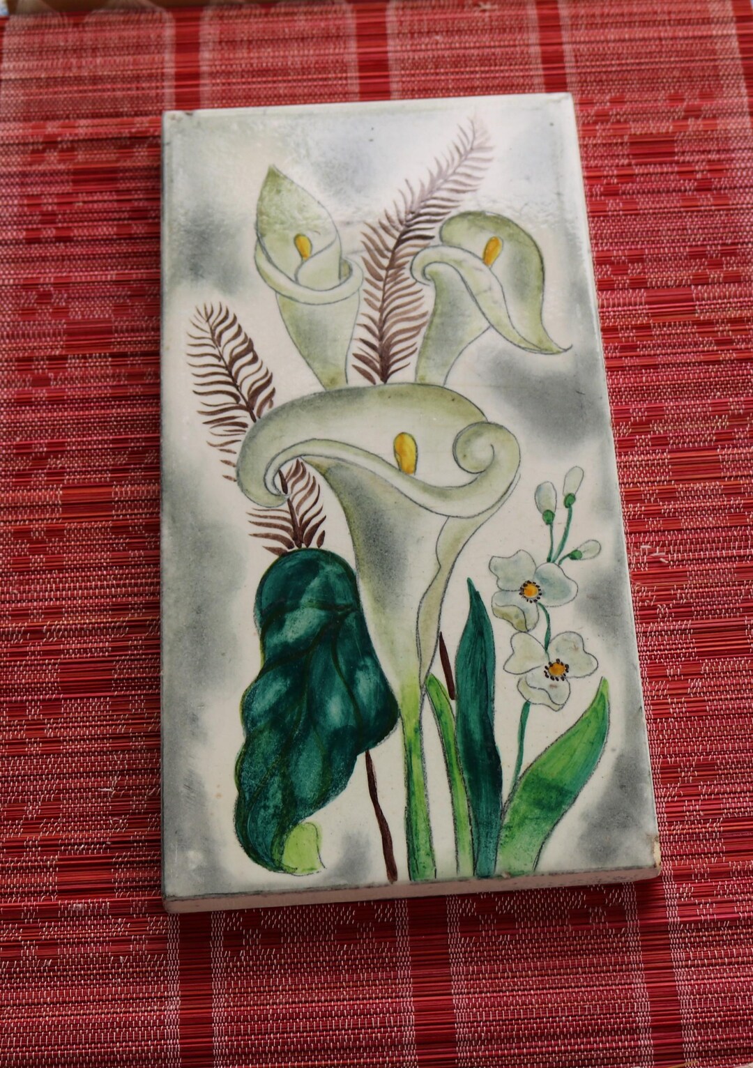 Vintage CALLA LILY TILE by Robertson Art Tile Rectangular 12