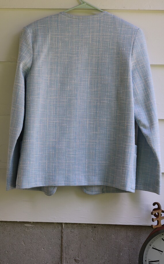 M Medium 70s Faux Linen Suit Blue and White Wash … - image 7