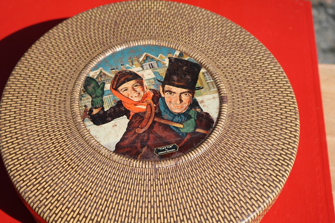 50s Christmas TINY TIM Vintage TIN Art by Douglas Crockwell Large