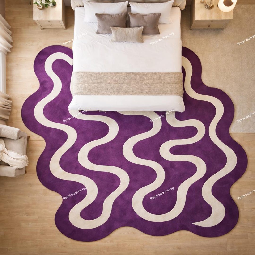 Hand Tufted Wool Rug, Purple Wavy Abstract Statement Carpet - Etsy