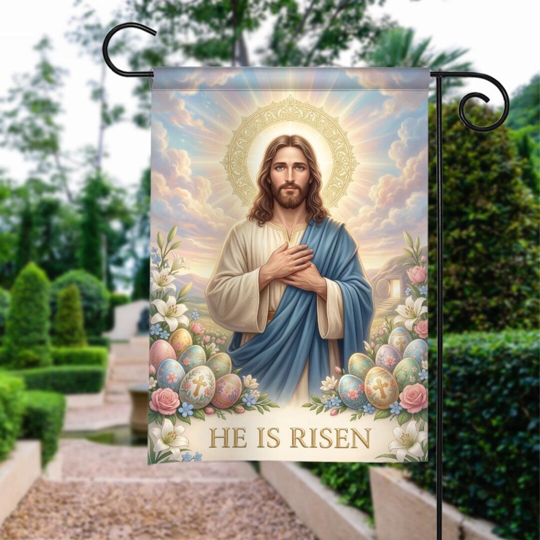 Easter Jesus Flag, He is Risen Christian Garden Decor, Religious Cross ...