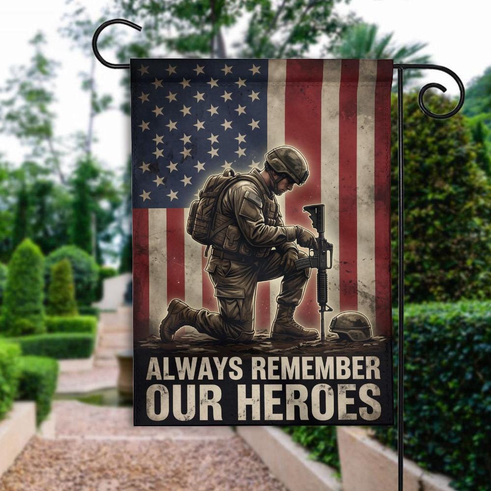 Discover Always Remember Our Heroes Garden Flag, Kneeling Soldier USA Yard Banner, Military Army Memorial Sign, American Patriotic Decor TD-0404-RAJ5