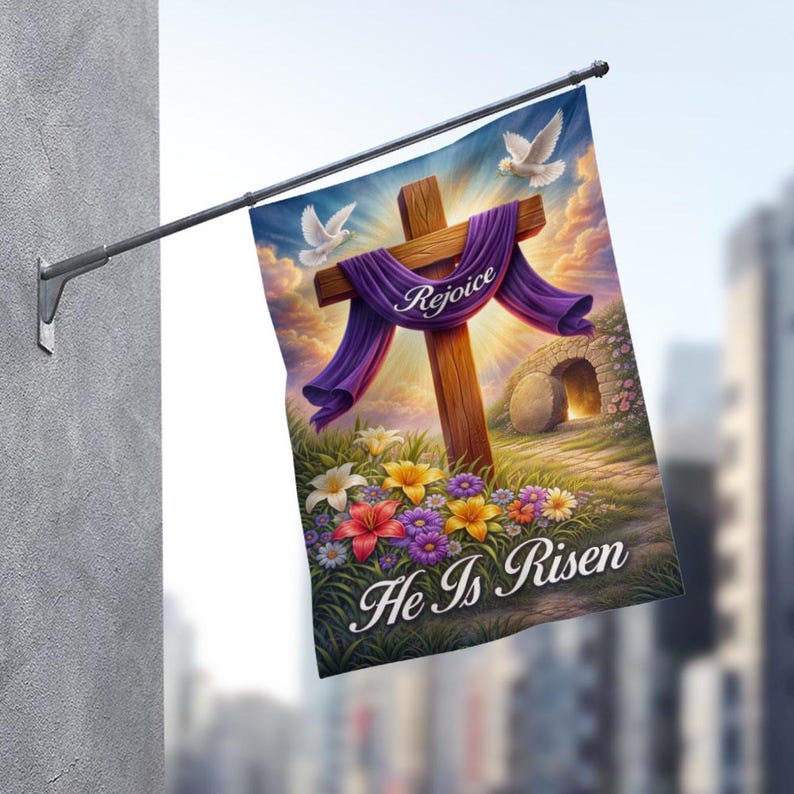 Jesus Christ Resurrection Flag He is Risen Easter Decor Christian ...