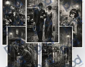 Postales vintage de gánsteres de la década de 1920 (postales digitales de 5x7 pulgadas)