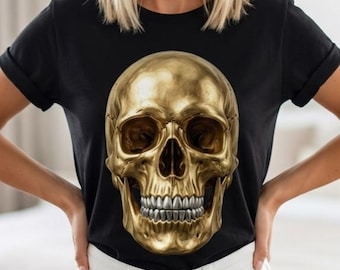 Calavera dorada PNG, Calavera con purpurina PNG, Diseño de camiseta gótica, Arte de esqueletos, Calavera PNG, Sublimación de Halloween (Descarga digital)