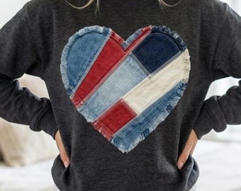 Camiseta PNG con corazón de patchwork, Corazón PNG, Patchwork falso PNG, Corazón de patchwork falso PNG, Diseño de camiseta popular (Descarga digital)