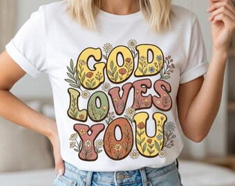 Dios te ama PNG, PNG cristiano, diseño de camiseta, PNG religioso, fe en Dios (descarga digital)
