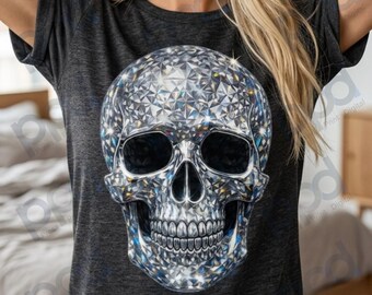 Diamond Skull PNG, Glitter Skull PNG, Gothic T-shirt Design, Skeleton Art, Skull PNG, Halloween Sublimation (Digital Download)