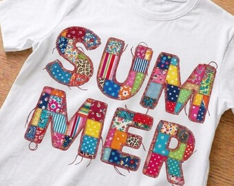 Camiseta de verano con estampado de retazos en formato PNG, Verano PNG, Estampado de retazos en formato Diseño de camiseta popular (Descarga digital)