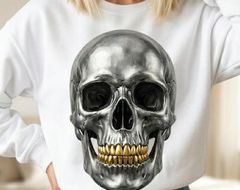 Calavera plateada PNG, Calavera con purpurina PNG, Diseño de camiseta gótica, Arte de esqueletos, Calavera PNG, Sublimación de Halloween (Descarga digital)