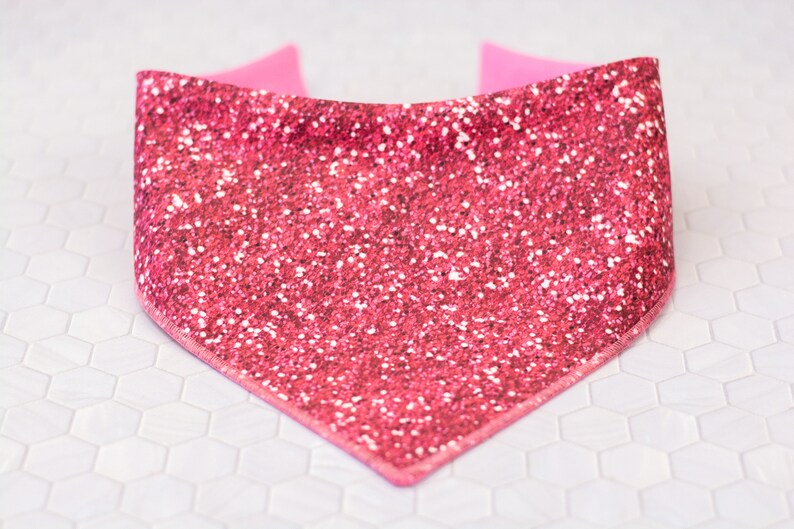 Triple Layer-Double Stitched Beauty Adjustable 3 Snap Custom Neck Size Bandana Cotton Pink Digital Glitter Dog Bandana