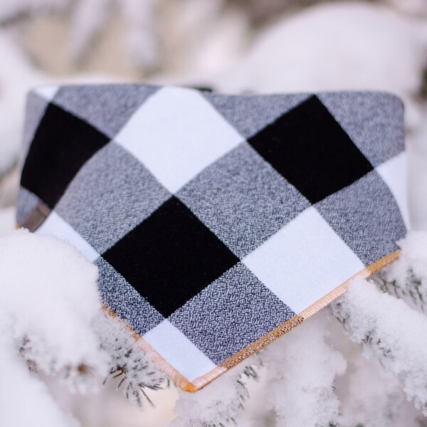 Classic - Plaid Dog Bandana- Fray or Clean Edge- Adjustable 3 Snap Custom Neck Size Bandana- Triple Sided-Double Stitched-Flannel