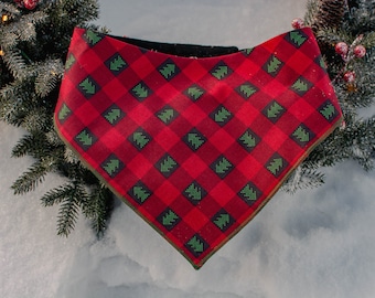 Christmas Lodge Plaid - Christmas Dog Bandana- Adjustable 3 Snap Custom Neck Size - Double Layered - Double Stitched - Cotton