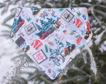 Sleigh Bells - Christmas Dog Bandana- Watershield Eco Canvas, Water, Stain, Hair, Wrinkle Resistant 3 Snap Custom Neck Size