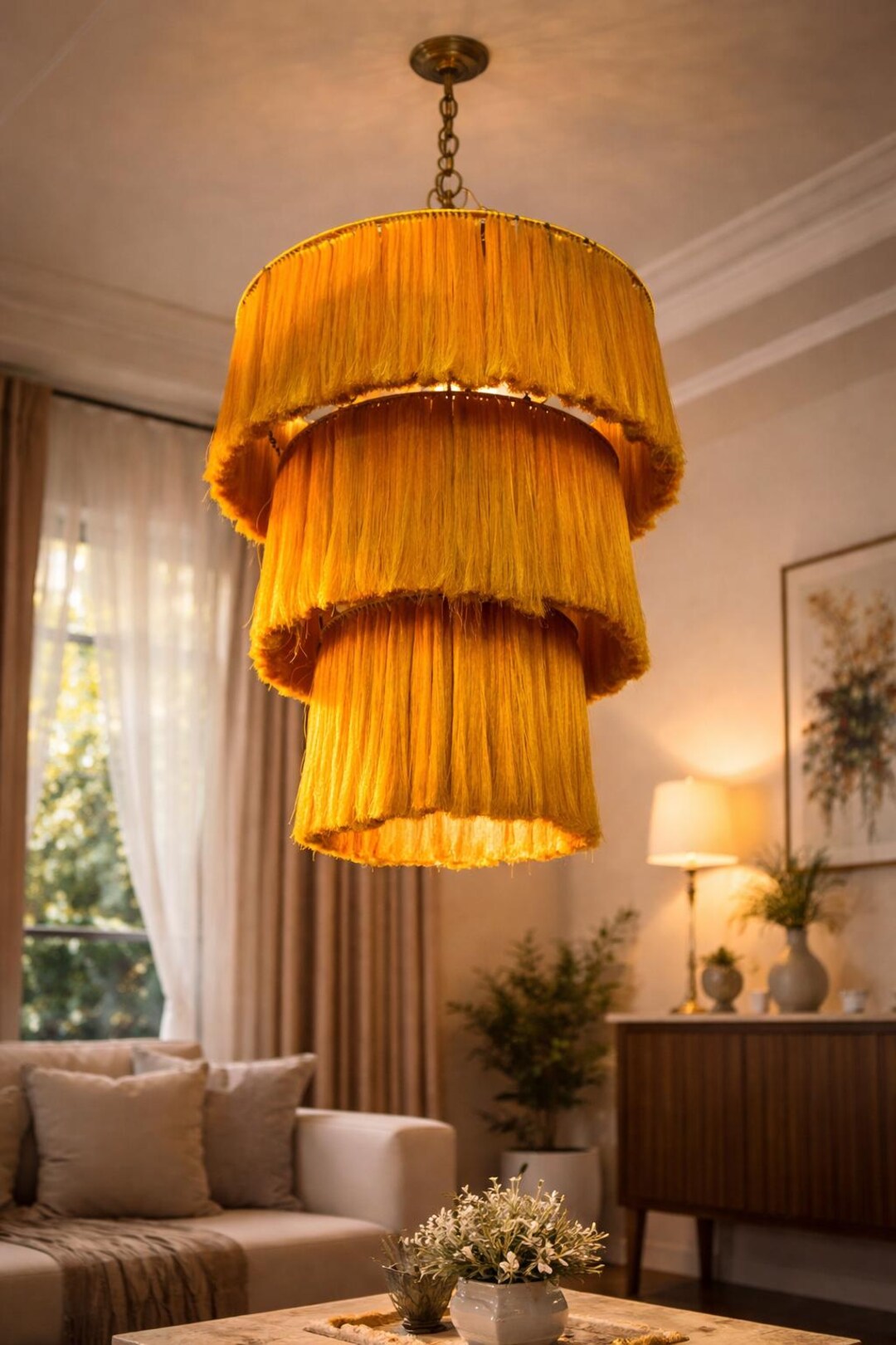 Boho Fringe Chandelier Lamp | Tassel Pendant Light, Vintage Ceiling ...