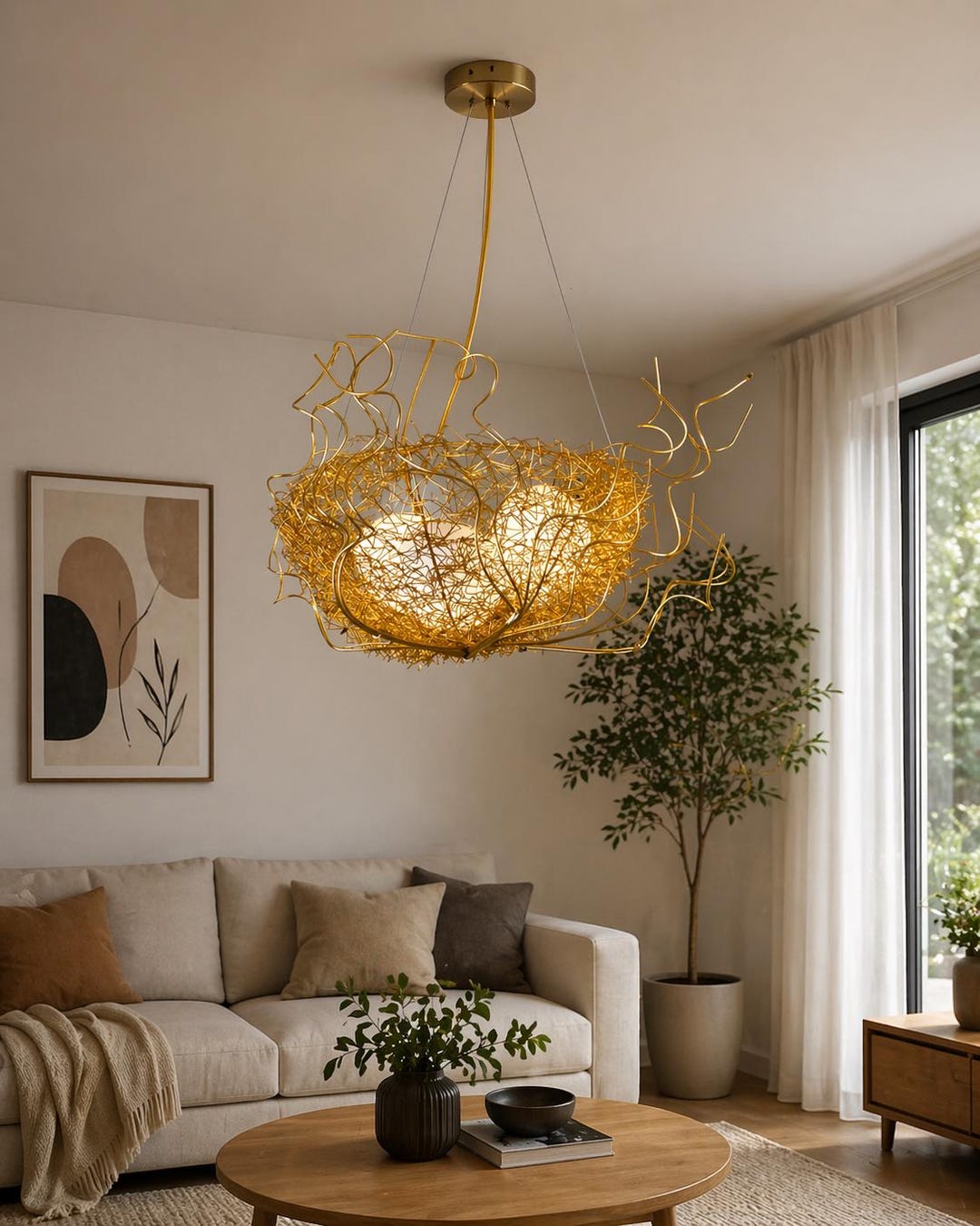 Boho Nest Chandelier Light | Rustic Pendant Lamp With Vines, Ambient ...