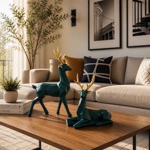 Modern Geometric Deer Figurines Set | Gold Antler Table Decor
