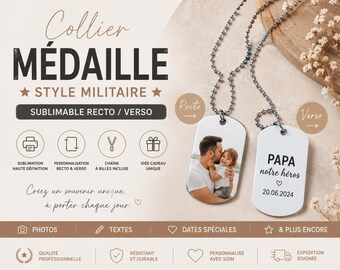 Collier Médaille Style Militaire Personnalisable – Sublimation Recto/Verso