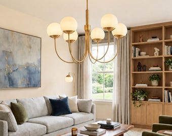 Modern Brass Globe Chandelier – Mid Century Ceiling Light