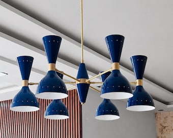 Lámpara de araña Sputnik de latón hecha a mano / Lámpara de estilo moderno de mediados de siglo con 12 luces