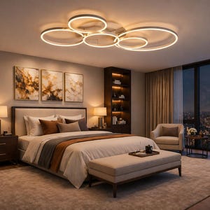 Lámpara de techo LED moderna de 5 anillos, 115 cm, regulable, de lujo, para sala de estar, dormitorio, cocina, decoración contemporánea del hogar.