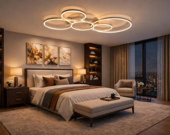 Lámpara de techo LED moderna de 5 anillos, 115 cm, regulable, de lujo, para sala de estar, dormitorio, cocina, decoración contemporánea del hogar.