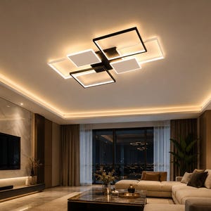 Lampadario a soffitto LED di lusso moderno – Lampadario geometrico a filo soffitto dimmerabile con telecomando per soggiorno, camera da letto, corridoio e sala da pranzo.