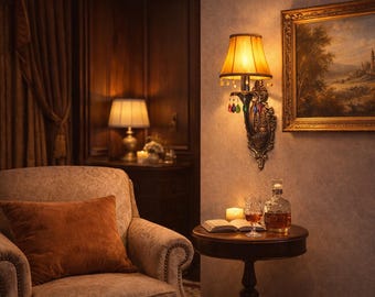 Vintage Wall Lamp with Crystal Drops – Elegant Bedroom Lighting, Retro Iron Wall Sconce, Warm Ambient Light, Luxury Home Decor